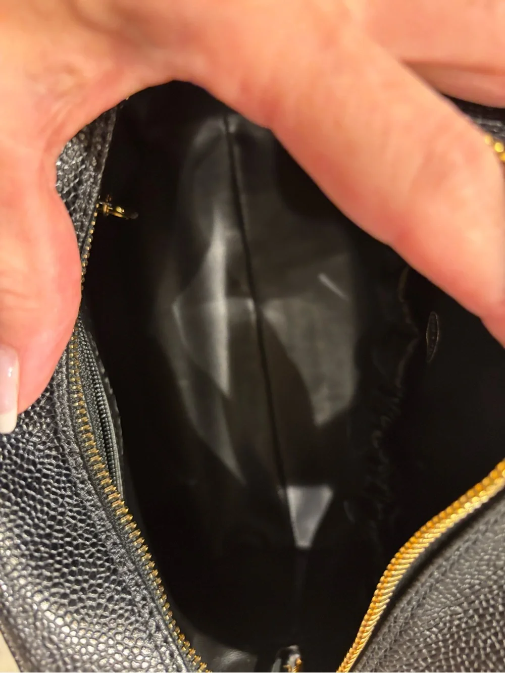 CHANEL Black Caviar Leather Zipped Cosmetic Pouch